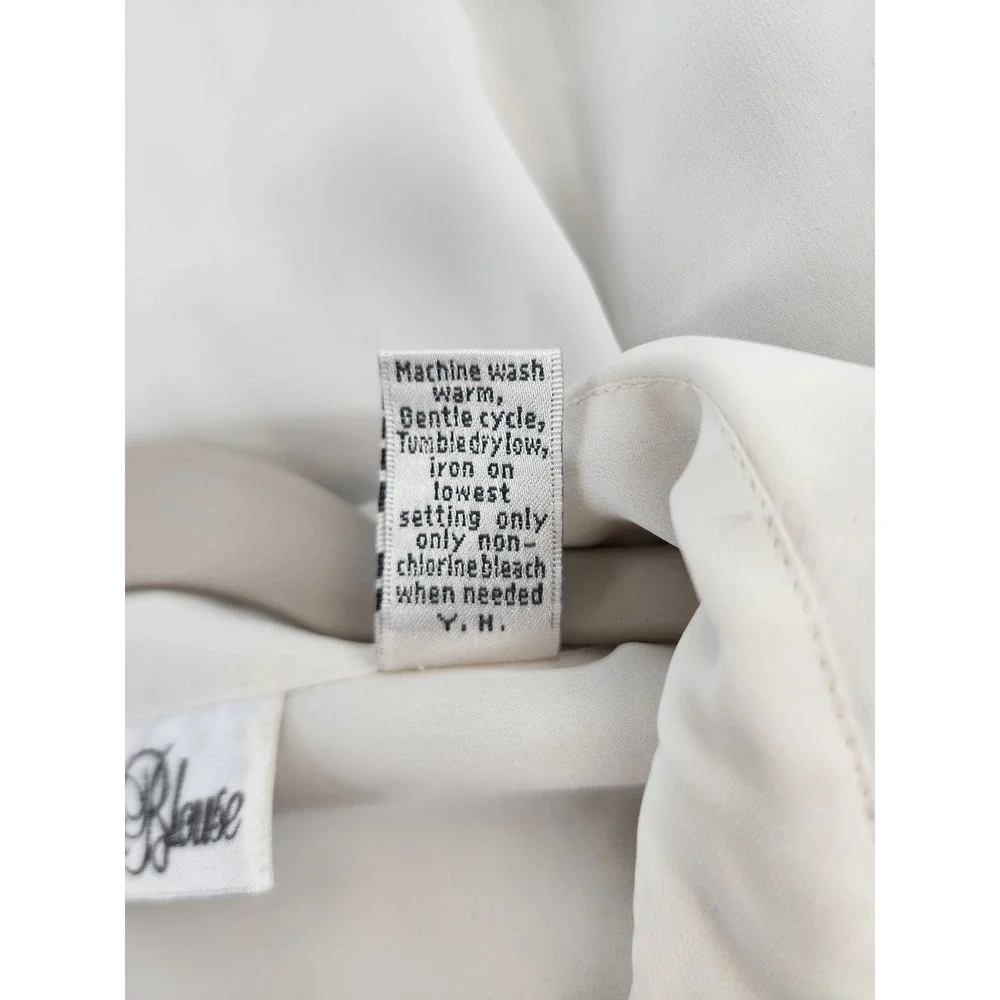 La Blouse Vintage Pleated Front Button Up Shirt Ivory Size 16